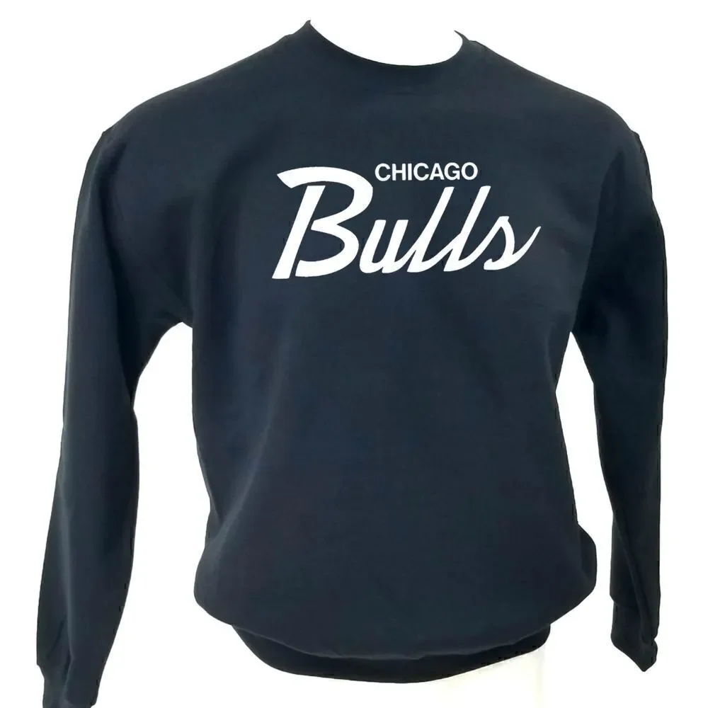 CHICAGO BULLS Double Script Retro Logo BLACK Pullover Crewneck, Sweatshirt 90s - Picture 2 of 5